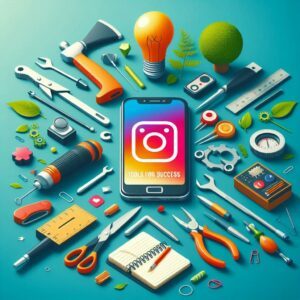 Learn-How-To-Use-Instagram-To-Make-Xtra-Money-Online-image-6-instagram-logo-shown-on-mobile-with-a-selection-of-tools-surrounding-it-make-xtra-money-online