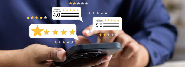 Affiliate Marketing On Social Media Best Practices And Common Mistakes image 4 person with smart phone and product review stars showing in speech bubbles make xtra money online