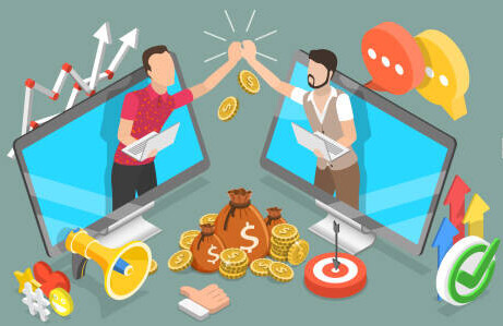 10 Proven Ways Influencers Make Money On Social Media image 4 two influencers collaborating with money and social media icons make xtra money online
