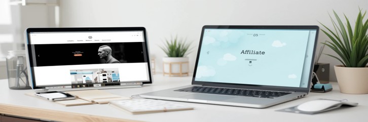 Affiliate Marketing Content Ideas That Work Featured Image 637x1920w two laptops on desk with phone and plant MXMO
